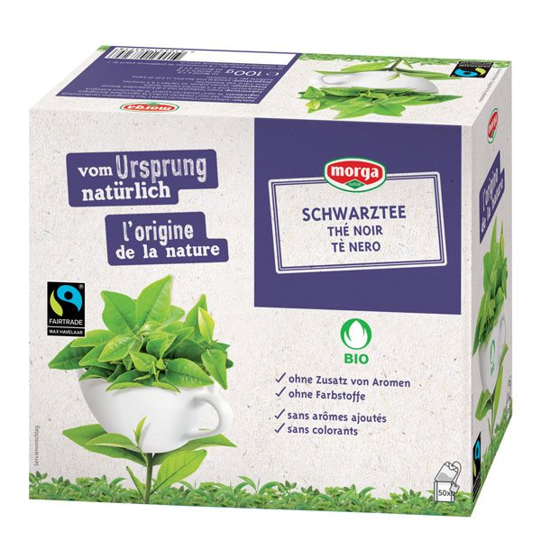 Morga thé noir avec pelliante bio fairtrade bourgeon sach 50 pce