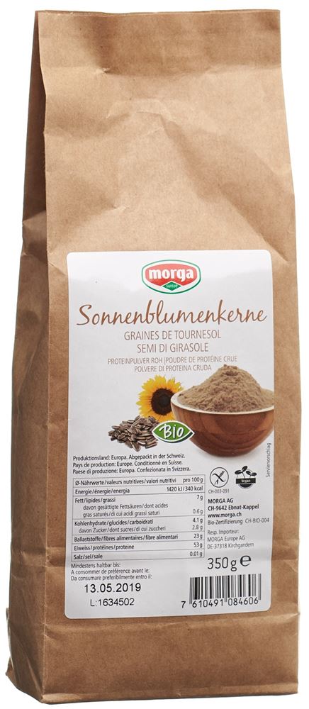 Morga Sonnenblumenkernprotein Pulver roh glutenfrei Bio Btl 350 g