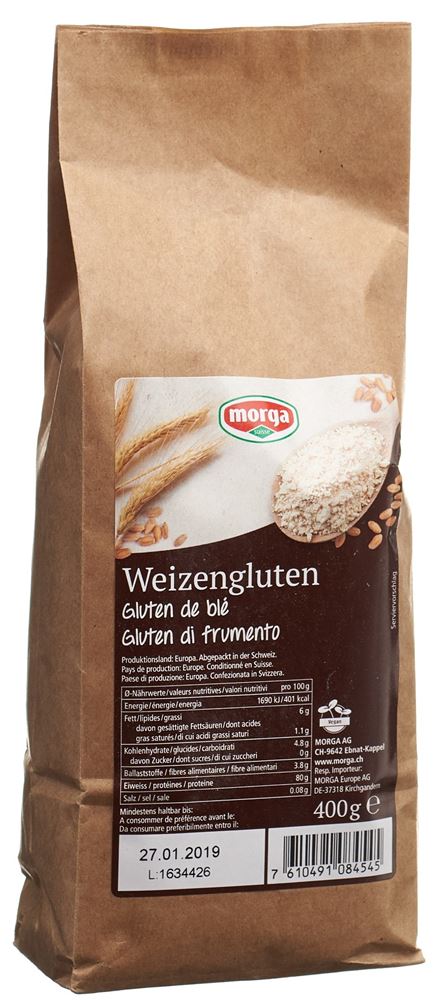Morga Weizengluten Beutel 400 g | Lebensmittel Mehle Protein Pulverform | gute Viskoelastische Eigenschaften