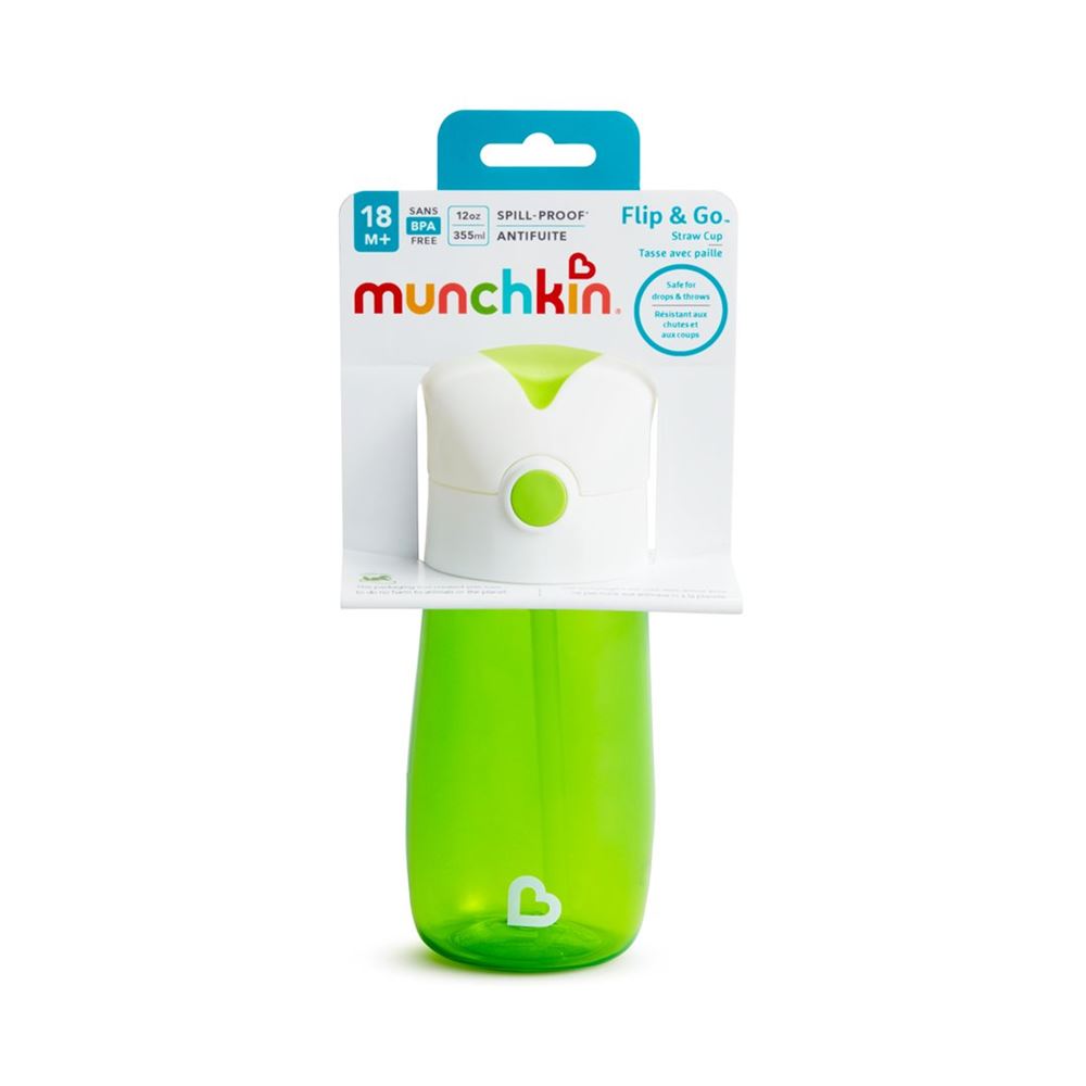 Munchkin Flip & Go Trinkhalm Flasche 355ml 100% überlaufsicher 18M+