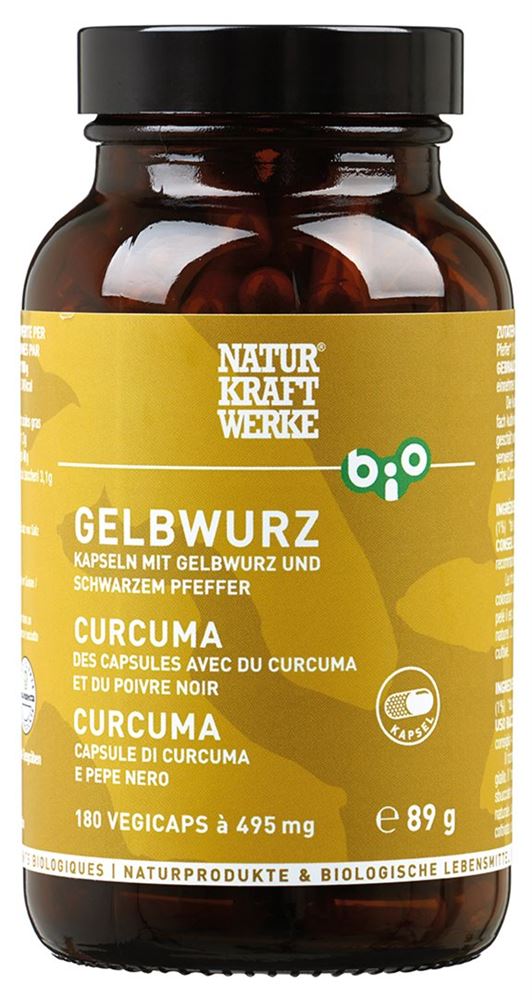 NaturKraftWerke Curcuma avec poivre vegicaps à 495mg bio 180 pce