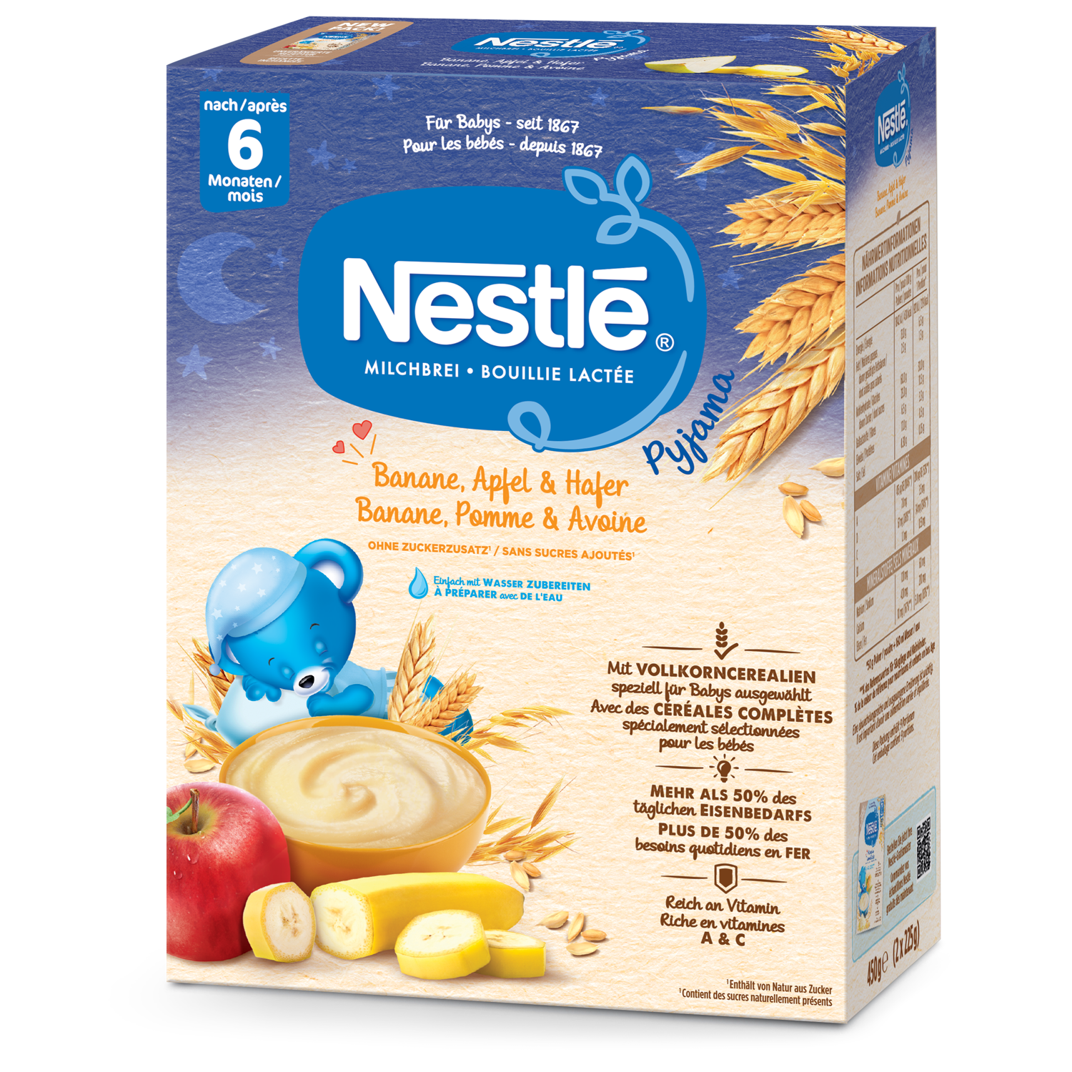Image of Nestlé Milchbrei Pyjama Banane Apfel & Hafer 6 Monate 450 g