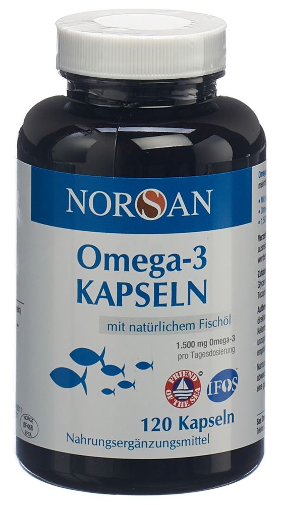 Norsan Omega-3 Fischöl Kapsel Dose 120 Stück | Nahrungsergänzung | Natürliches Fischöl | Gereinigt Schadstoffe Schwermetalle PCBs | Nahrungsergänzungs
