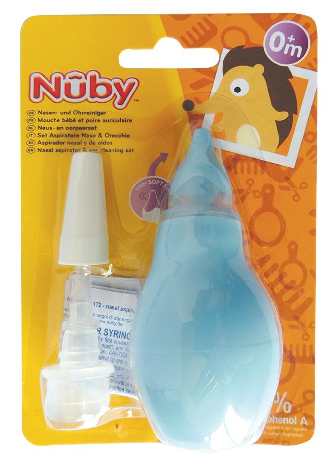 Nuby aspiratore nasale a pompetta con beccuccio morbido incluso per orecchie