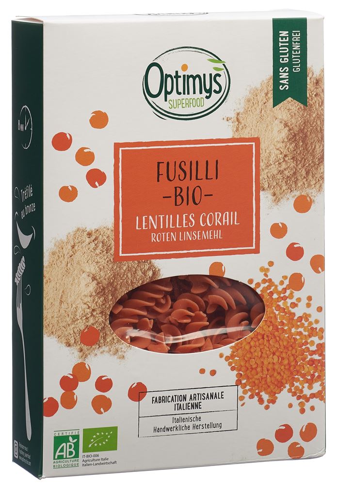 Image of Optimys rotes Linsenmehl Fusilli Bio Btl 250 g