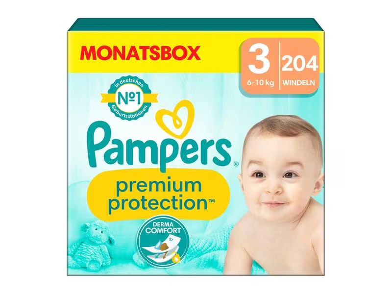 Pampers Premium Protection Gr3 6-10kg Midi Monats Box 204 Stk