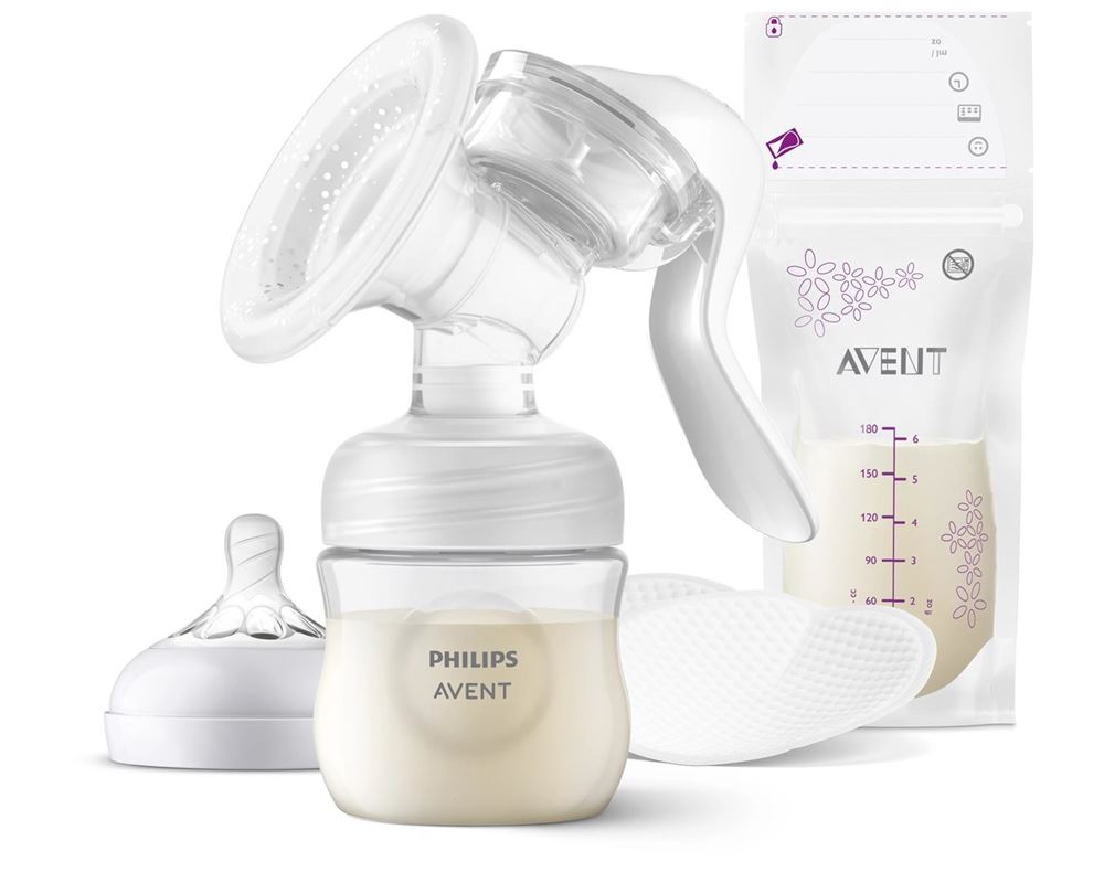 Philips Avent Handmilchpumpe mit Natural Motion Technologie inklusive 125ml Natural Flasche und 2x Stilleinlagen