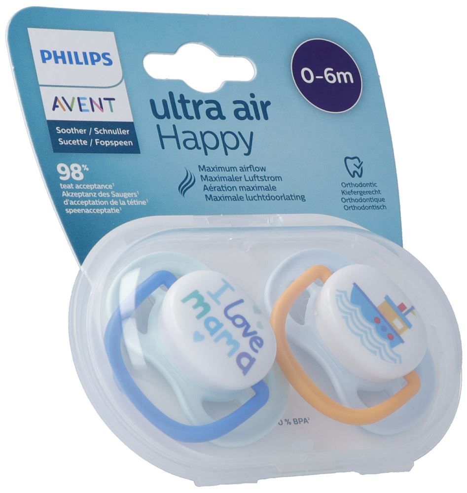Philips Avent succhietti ultra air collection happy 0-6m maschio mamma/barca 2 pz