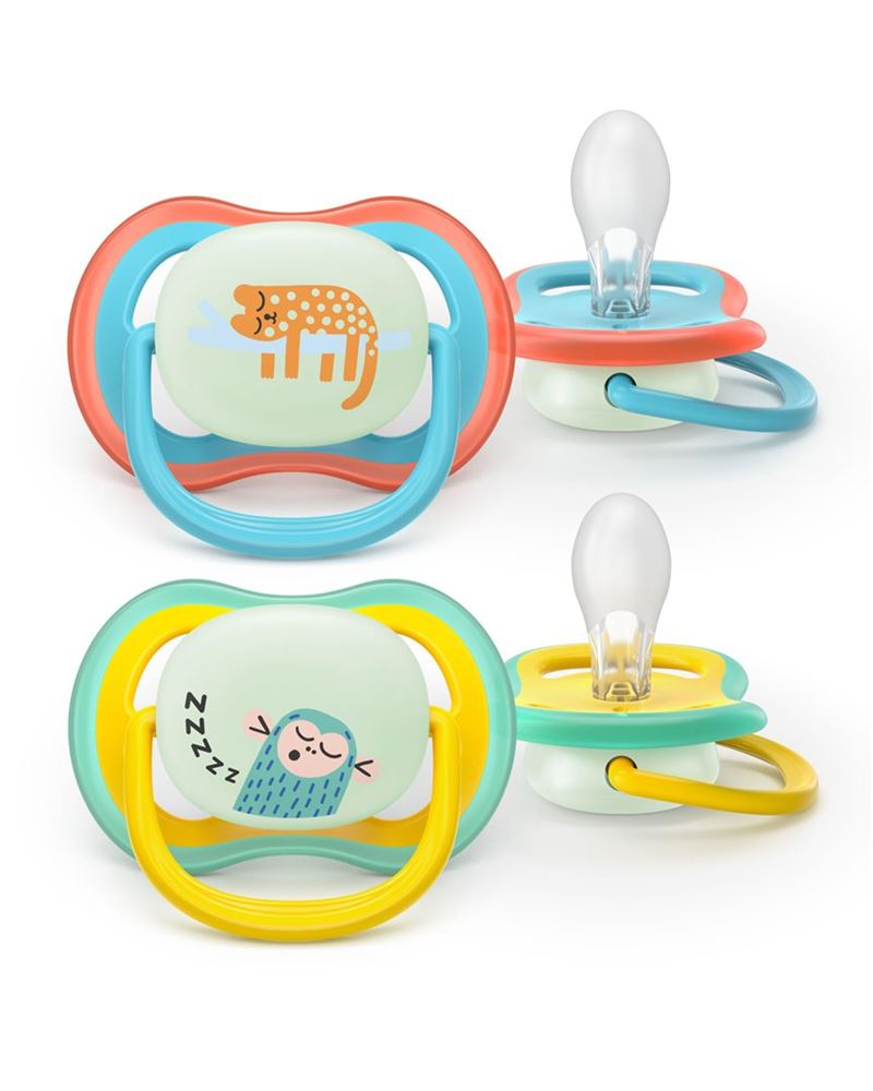 Philips Avent Schnuller Ultra Air Night 18+ Monate blau + Leopard/gelb + Affe 2 Stk