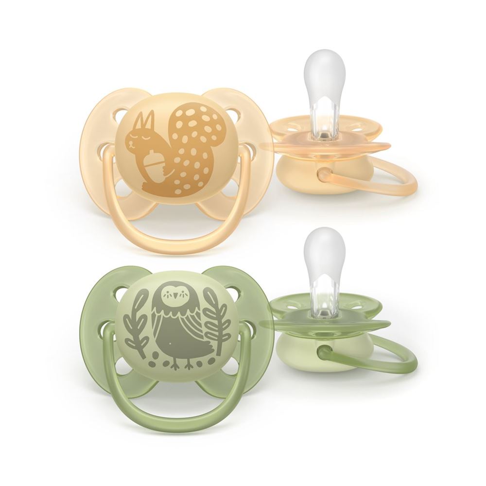 Philips Avent Schnuller Ultra Soft 6-18 Monate Forest Friends beige + Muster/grün + Muster 2 Stk