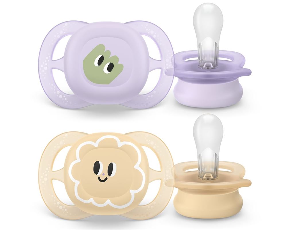Philips Avent Schnuller Ultra Start 0-2 Monate orange/lila mit Muster 2 Stk