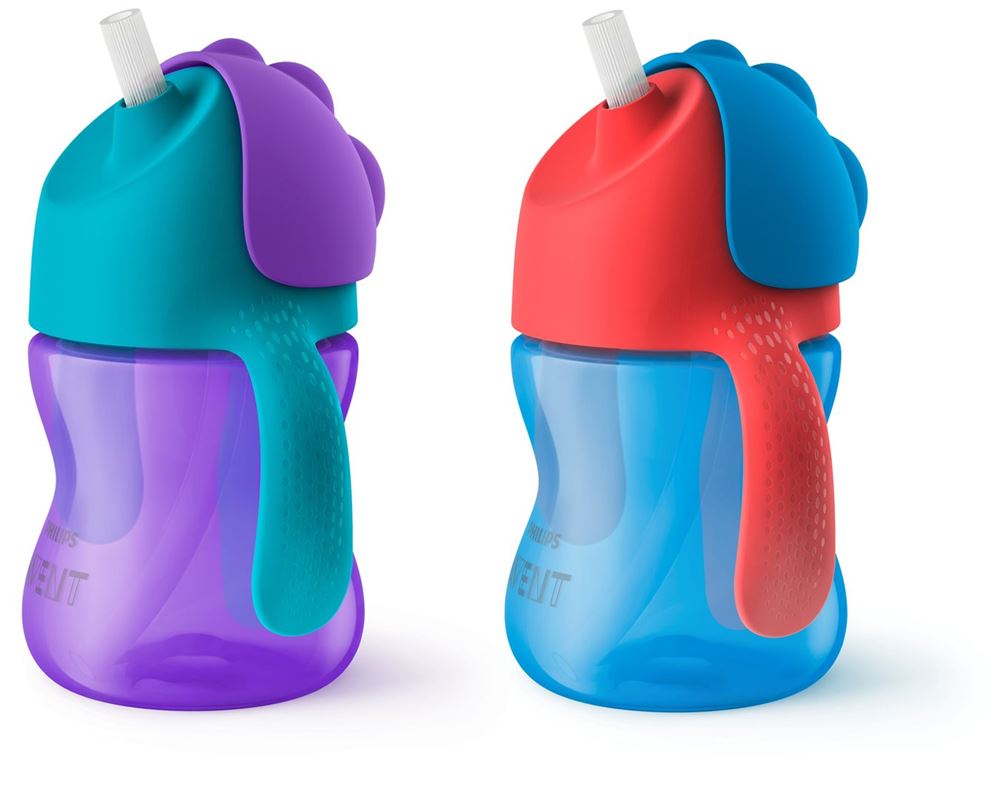 Philips Avent Strohhalmbecher 200ml 9m gemixt (blau/lila) mit Griffen