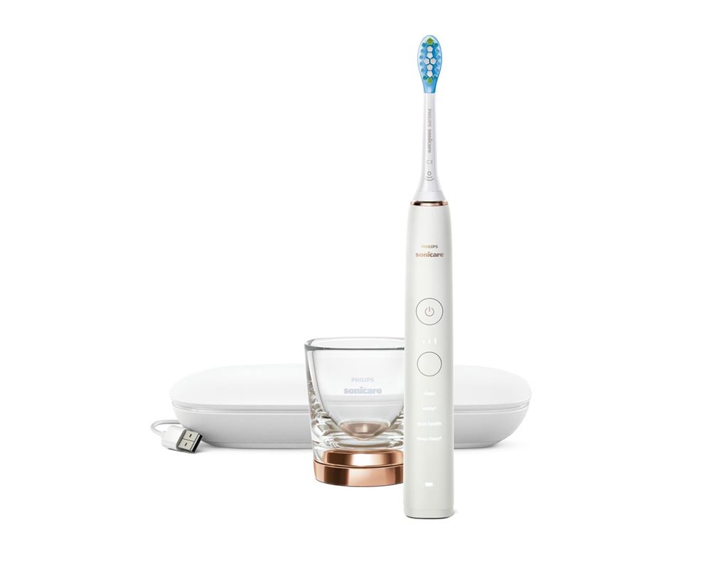 Philips Sonicare Elektrische Zahnbürste "DiamondClean 9000 HX9911" 1 Stk. Aufsteckbürsten mit Schalltechnologie, Ladeglass, USB-Reiseetui