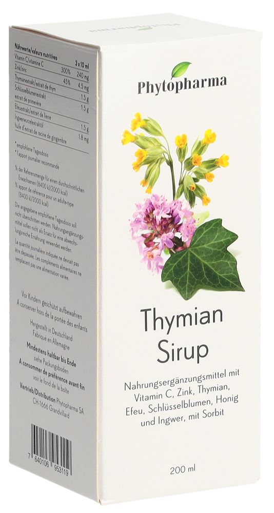 Phytopharma Thymian Sirup mit Vitamin C, Zink, Honig und Ingwer 200 ml