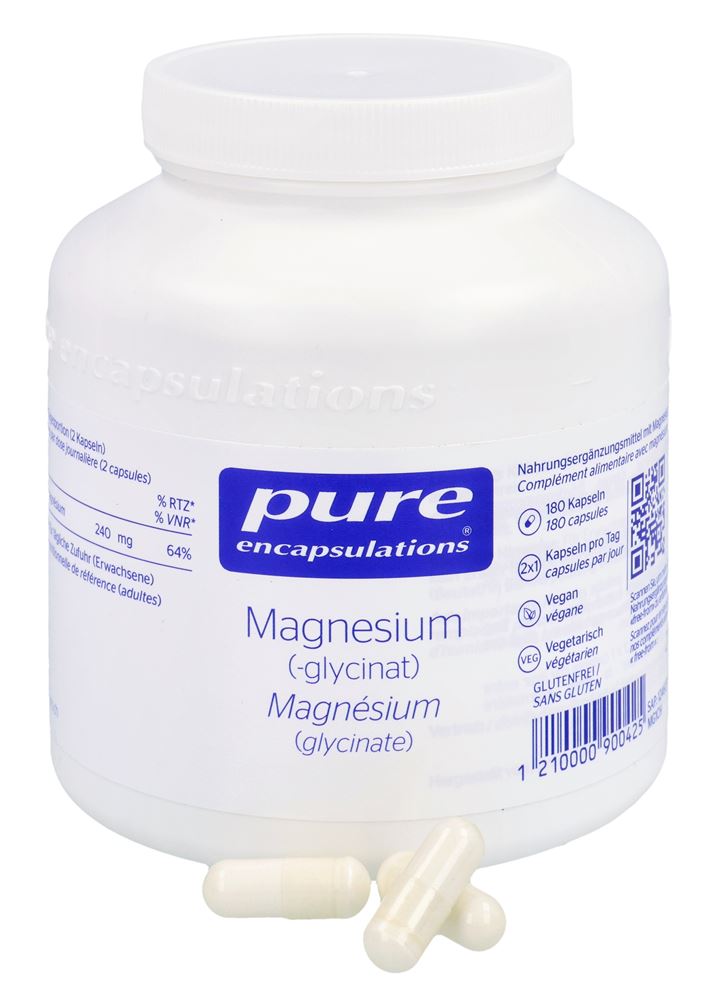 Pure Magnesiumglycinat Kapseln Dose 180 Stück | Nahrungsergänzungsmittel | Vitamine & Prävention