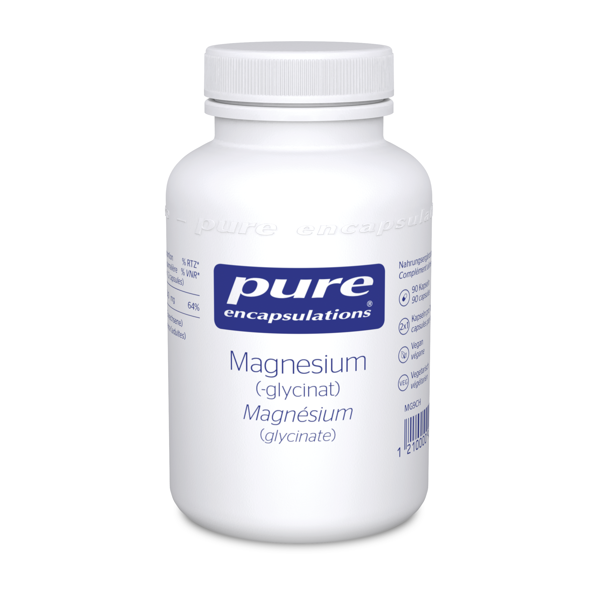 Pure Magnesiumglycinat | Kapseln Dose 90 Stück | Nahrungsergänzungsmittel | Vitamine & Prävention | Knochen- & Muskelfuntktion | Energiestoffwechsel