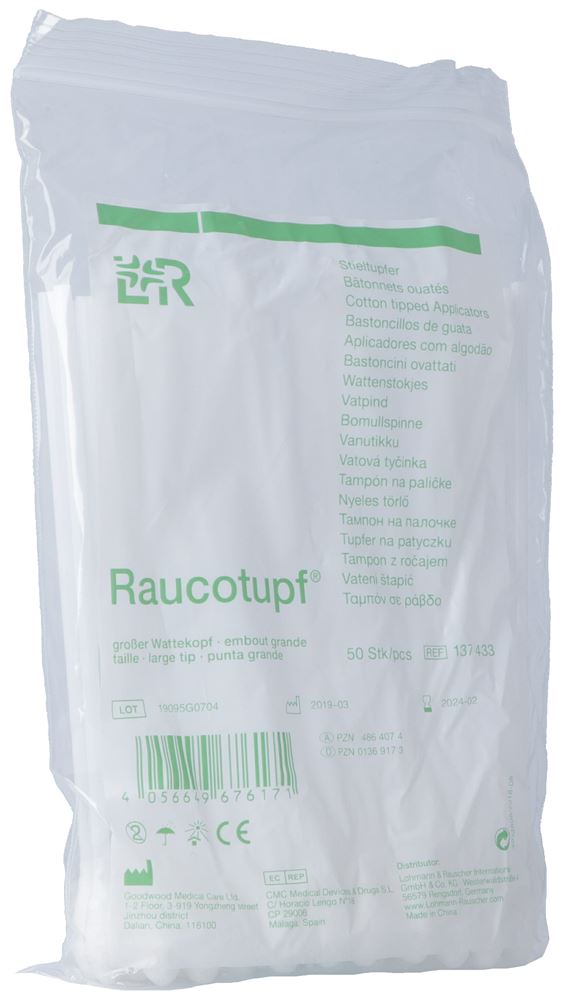 Raucotupf bastoncini cotone 15cm grandi bustina 50 pezzi