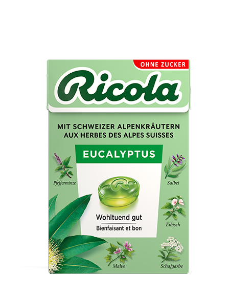 Image of Ricola Kräuterbonbons Eucalyptus ohne Zucker mit Stevia Box 50 g