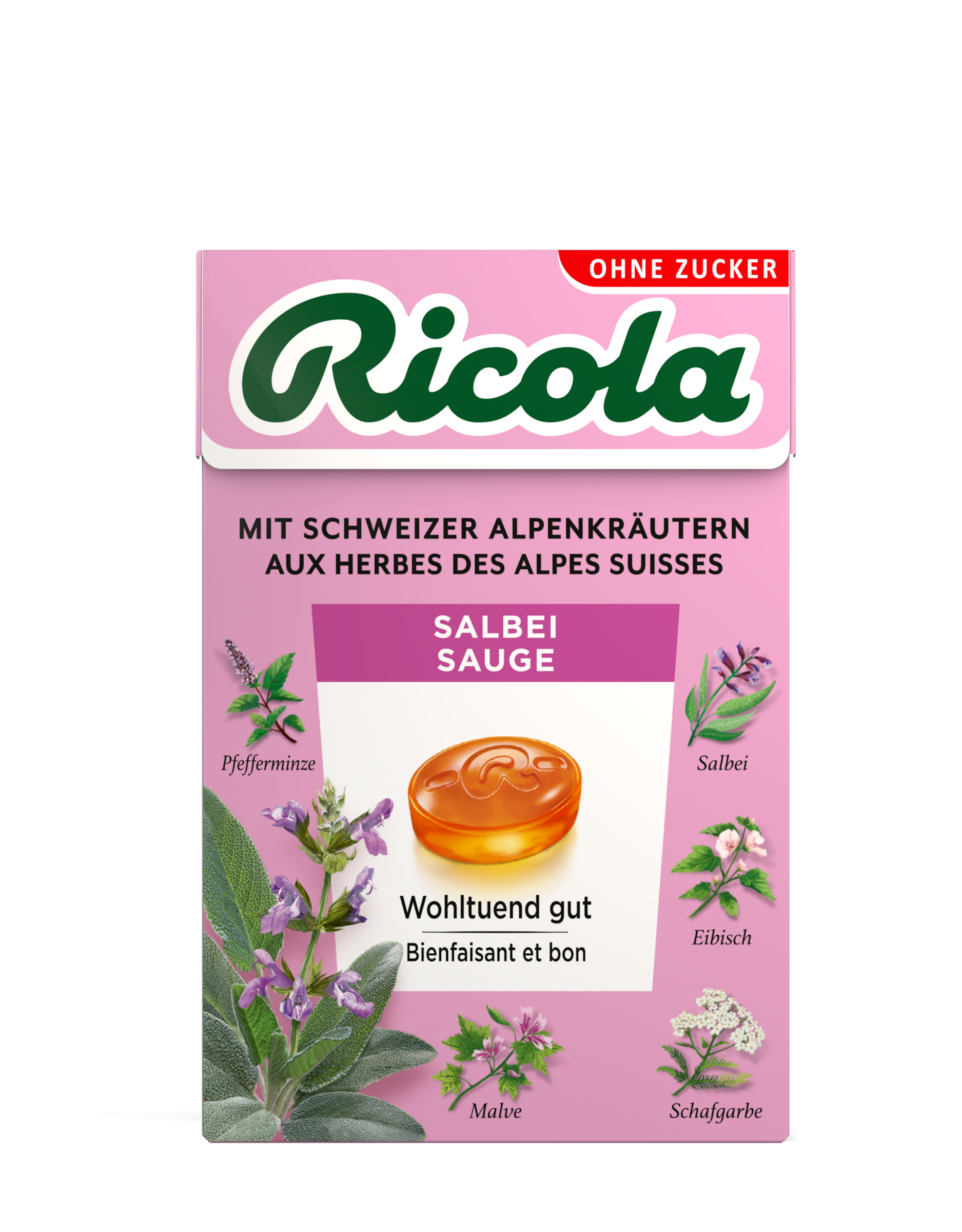 Image of Ricola Kräuterbonbons Salbei ohne Zucker mit Stevia Box 50 g