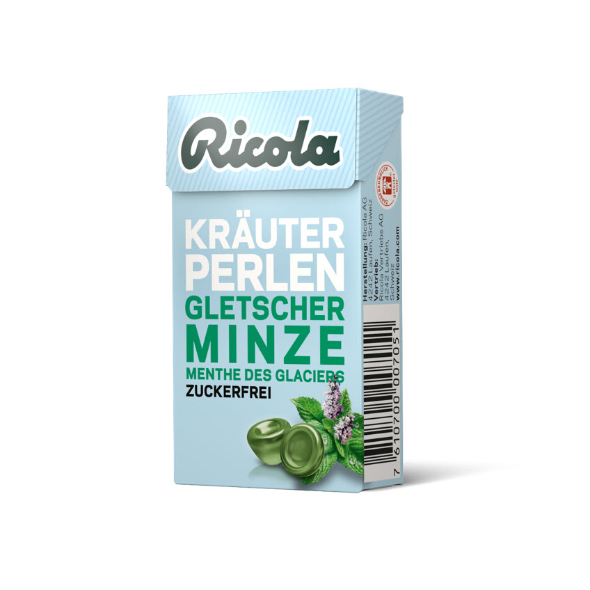 Ricola Kräuterperlen Gletscherminze ohne Zucker Box 25 g
