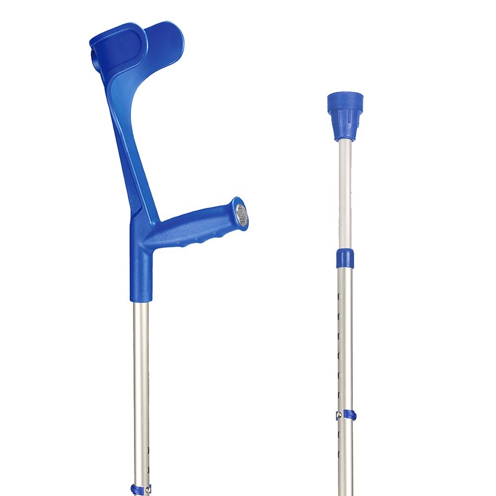 Image of Sahag Krücken Ergo Hartgriff 76-96cm alu blau -140kg Clipverstellung 2 Reflektoren 1 Paar