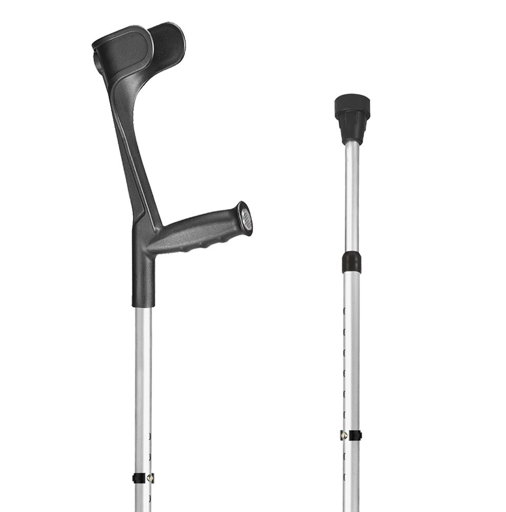 Image of Sahag Krücken Ergo Hartgriff 76-96cm alu schwarz -140kg Clipverstellung 2 Reflektoren 1 Paar