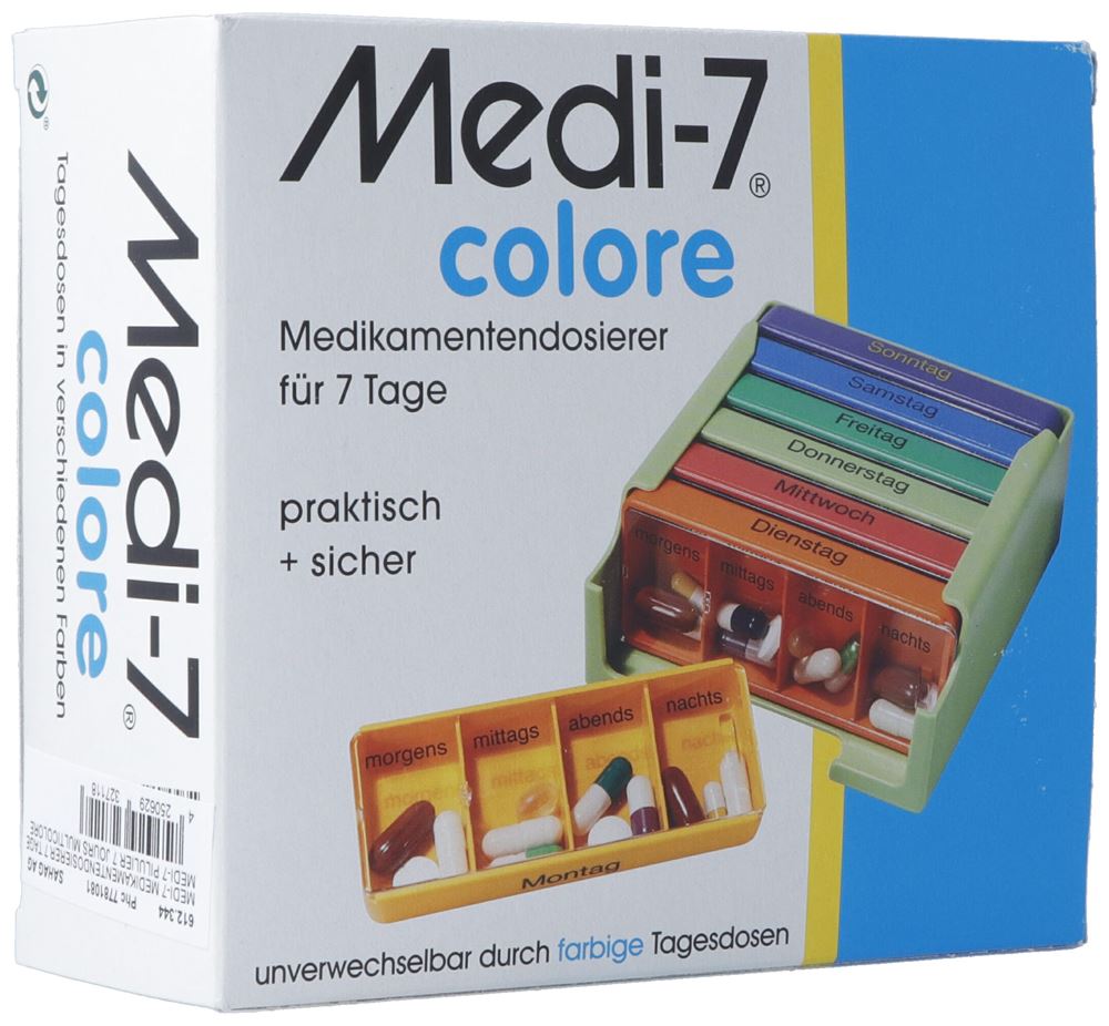 Image of Sahag Medi-7 Medikamentendosierer 7 Tage 4 Fächer pro Tag bunt deutsch