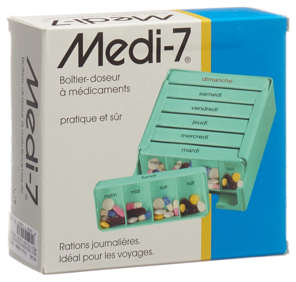 Sahag Medi-7 portapillole 7 giorni 4 scomparti al giorno turchese francese