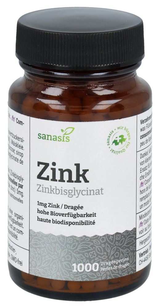 Sanasis Zink (Zinkbisglycinat) Dragéeperlen vegan 1000 Stk