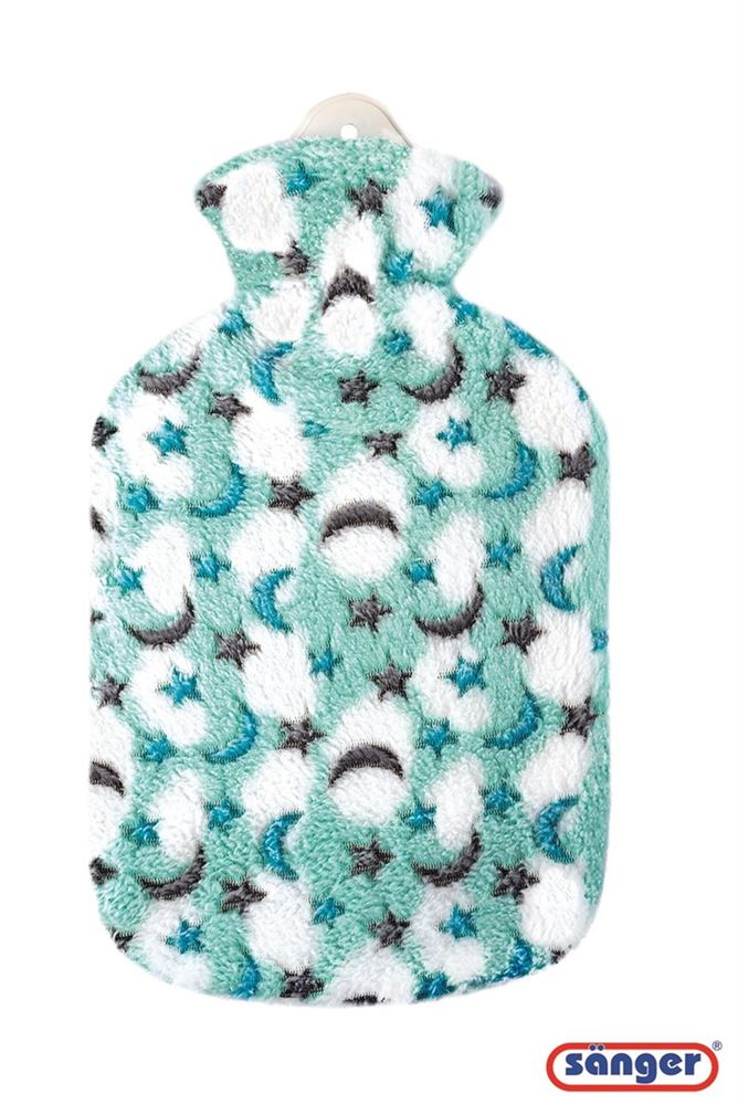 Image of Sänger Wärmflasche aus Naturkautschuk mit Plüschbezug 2l Mond&Sterne