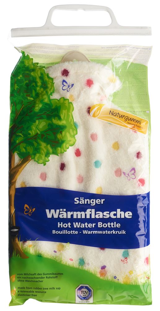 Image of Sänger Wärmflasche aus Naturkautschuk mit Plüschbezug 2l Punkte weiss
