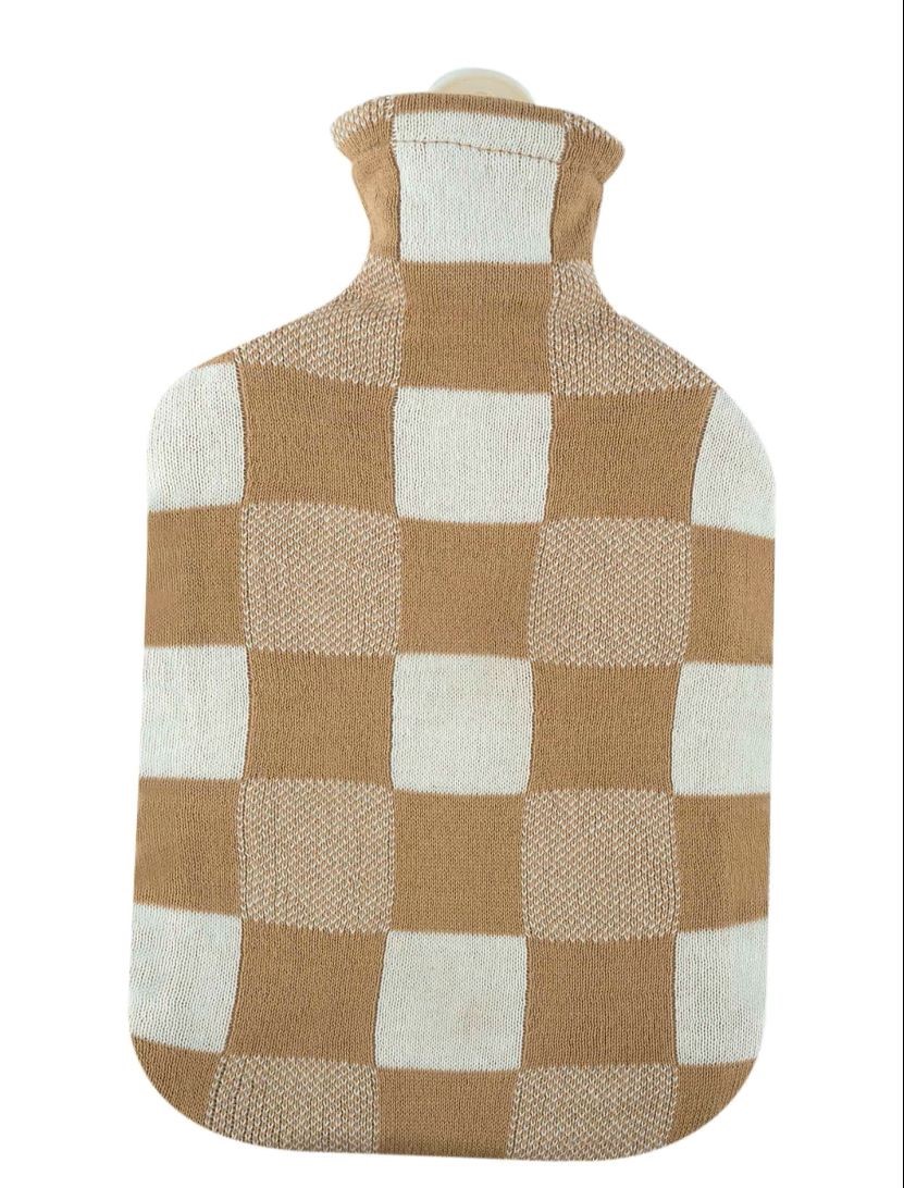 Sänger Wärmflasche Strickbezug 2l Karo beige