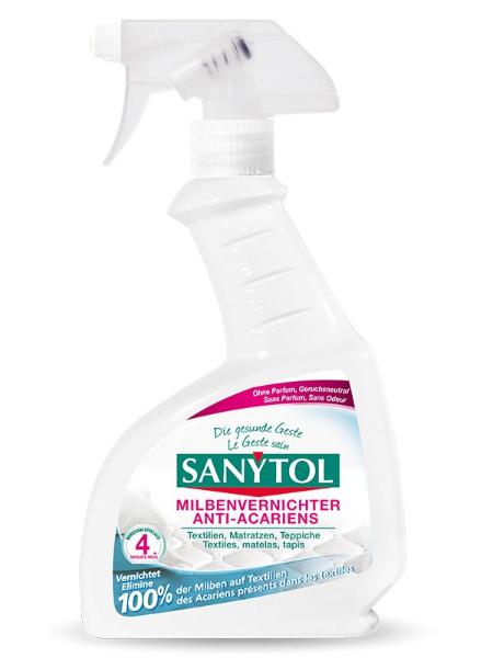 Sanytol Milbenvernichter Spray 300 ml | Insektizid | Hausstaubmilbe | Bettwanzenvernichter | für Textilien & Matratzen & Teppiche