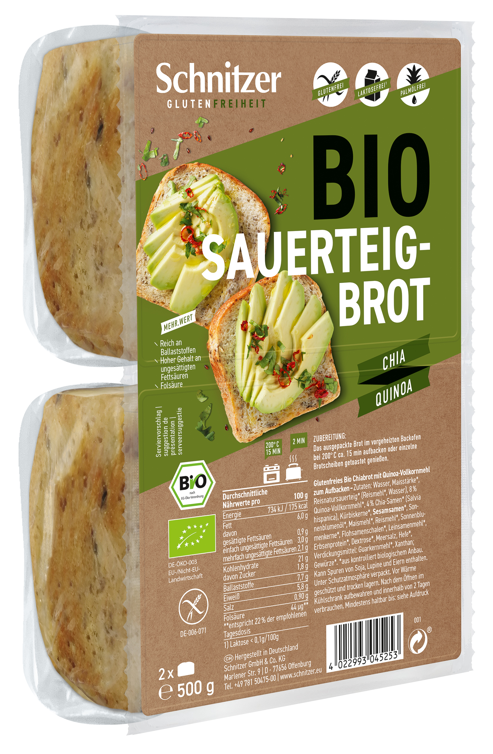 Schnitzer Bio pane a lievitazione naturale con chia e quinoa 500 g