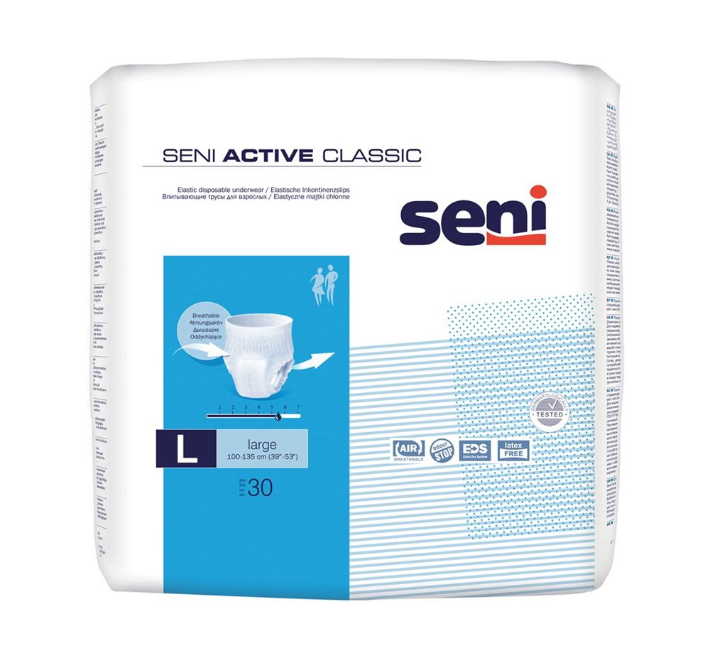 Seni Active Classic Pants L respirantes tour de taille 100-135cm 5.5 gouttes sach 30 pce