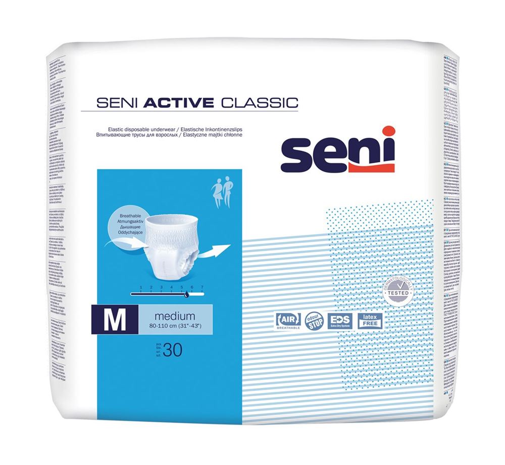 Seni Active Classic Einweghosen M atmungsaktiv Hüftumfang 80-110cm 5.5 Tropfen Btl 30 Stk