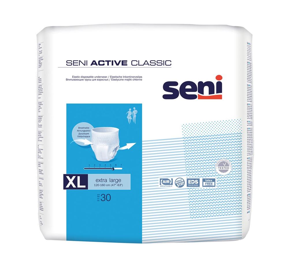 Seni Active Classic Einweghosen XL atmungsaktiv Hüftumfang 120-160cm 5.5 Tropfen 30 Stk