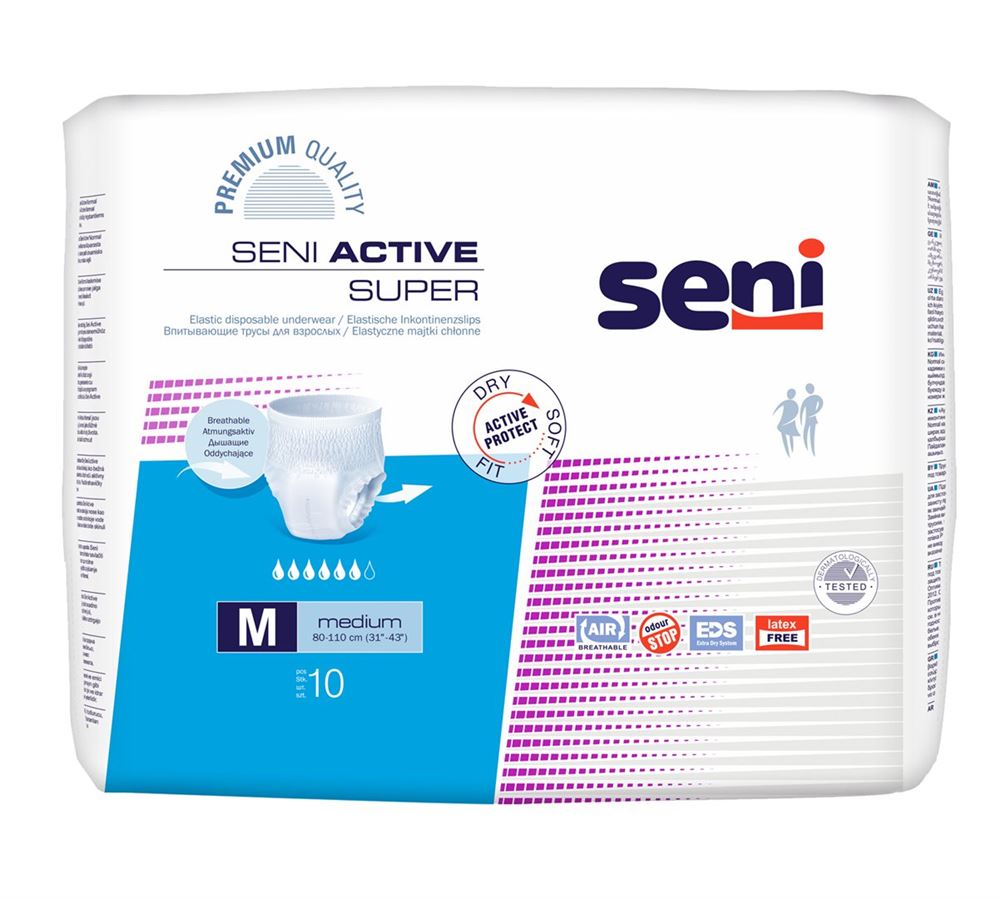 Image of Seni Active Super Pants Einweghosen M atmungsaktiv Hüftumfang 80-110cm 6 Tropfen 10 Stk