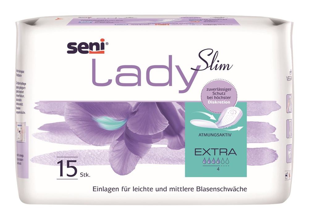 Seni Lady Slim Extra protections anatomiques et respirantes 14x29.5cm 4 gouttes 15 pce