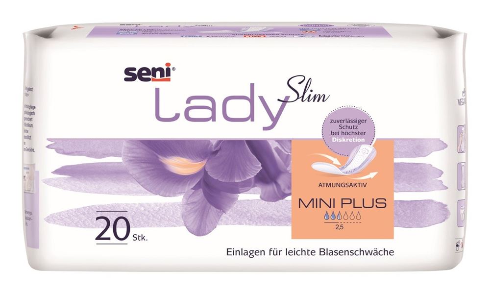 Seni Lady Slim Mini Plus protections anatomiques et respirantes 10x25.5cm 2.5x gouttes 20 pce