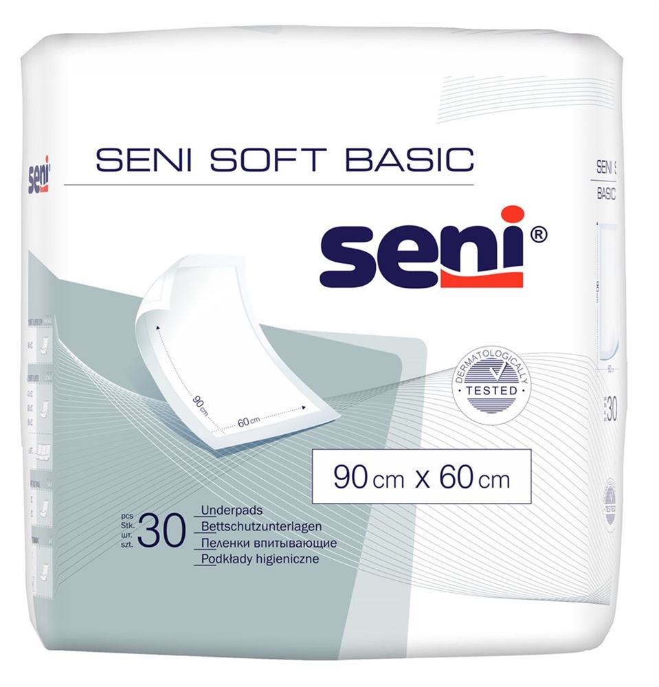 Image of Seni Soft Basic Krankenunterlagen 90x60cm undurchlässig 30 Stk