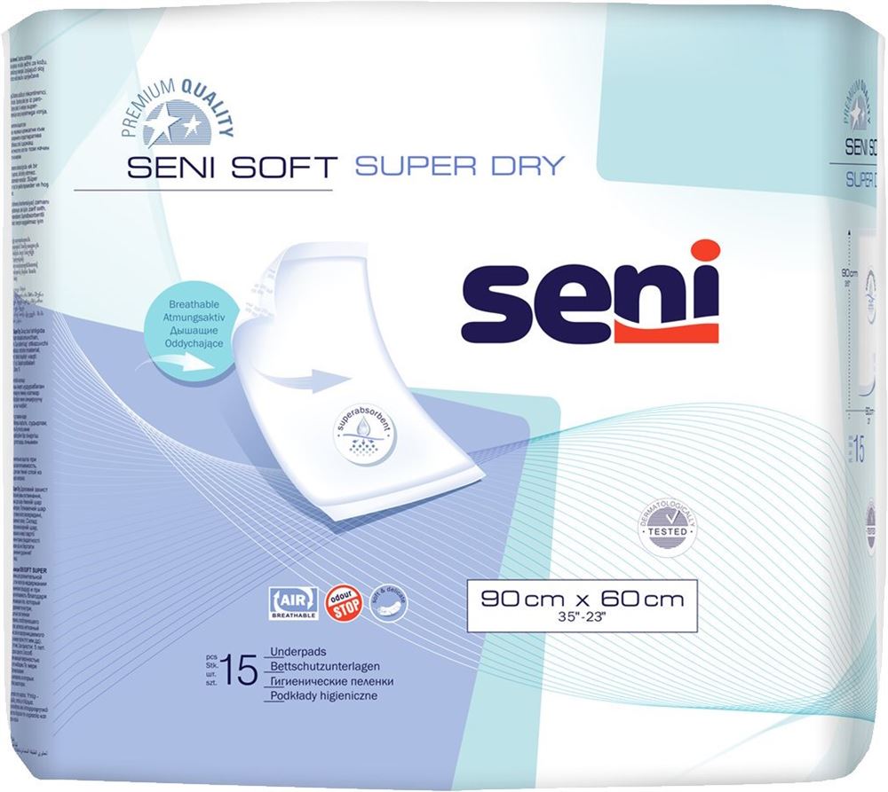 Seni Soft Super Dry Einmal-Bettschutz 90x60cm 5 Tropfen 15 Stk