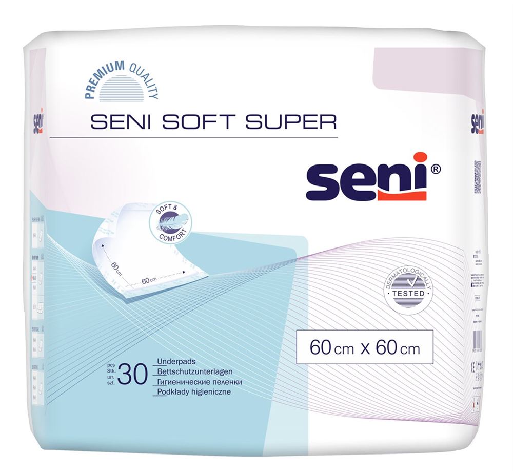 Image of Seni Soft Super Einmal-Bettschutz 60x60cm 4 Tropfen 30 Stk