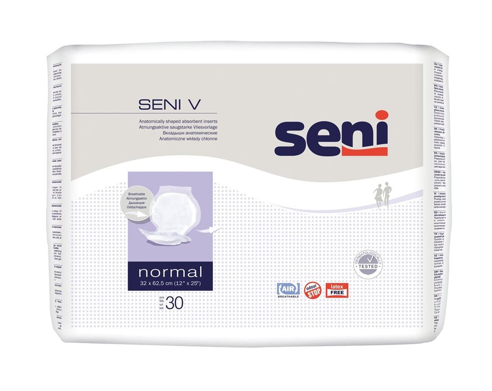 Image of Seni V Normal Vliesvorlagen anatomisch 32x62.5cm 4 Tropfen 30 Stk