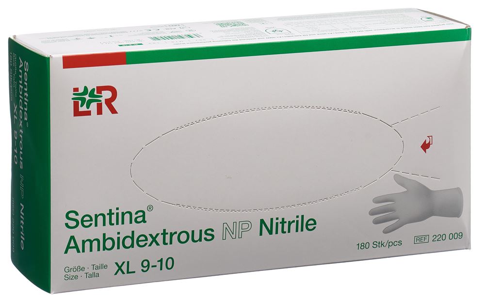 Image of Sentina Ambidextrous Untersuchungshandschuhe XL 9-10 Nitrile puderfrei 180 Stk
