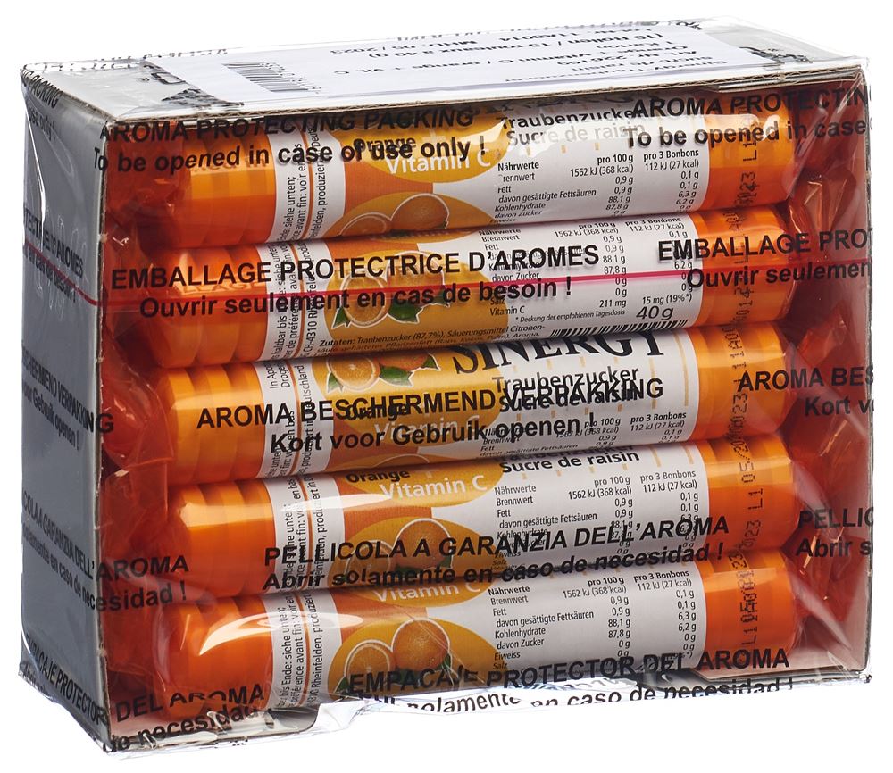 Image of Sinergy Traubenzucker Orange + Vitamin C 15 x 40 g
