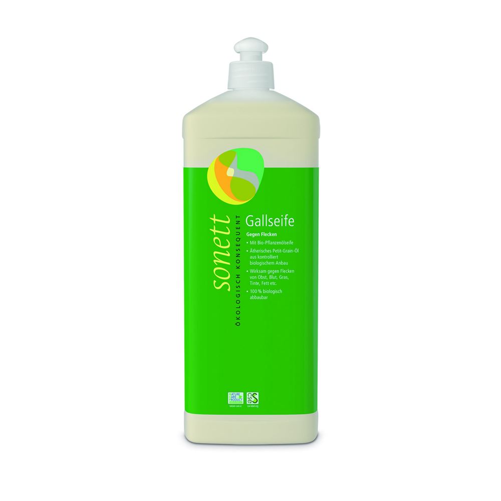 Sonett Gallseife flüssig Flasche 1 L | Spezialreiniger | Reinigung & Putzen | Fleckenentferner | 100% biologisch | Hautfreundlich | Kinderkleidung