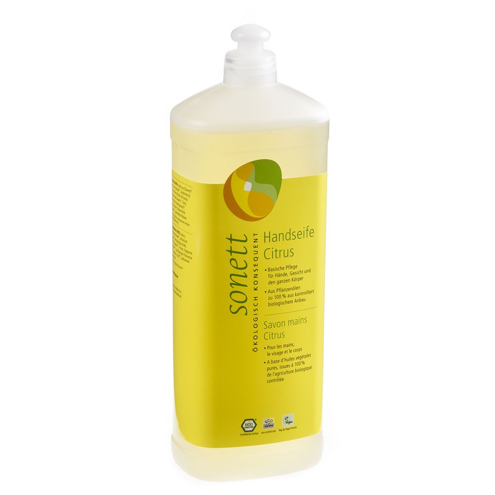 Sonett Handseife Citrus Nachfüllflasche 1 lt | Seifen | Vegan | Basische Pflege | Pflanzenöle