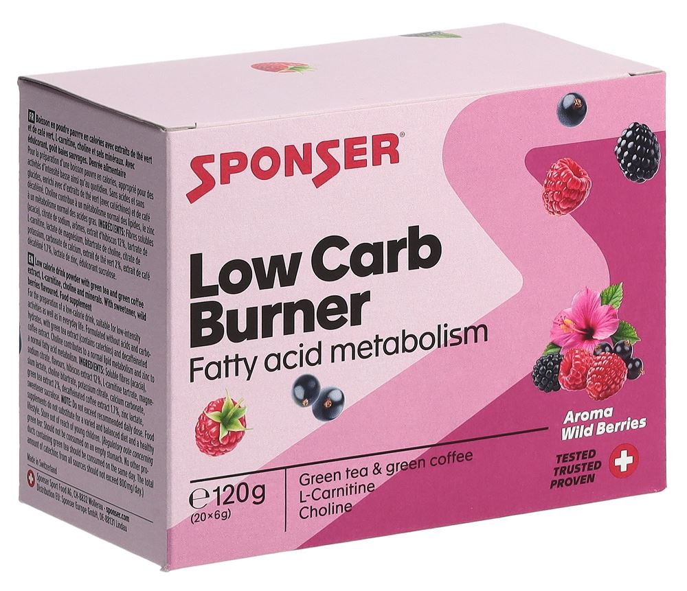 Sponser Low Carb Burner Pulver Wild Berries 20 Btl 6 g | Sportlerernährung | Ernährung & Sport
