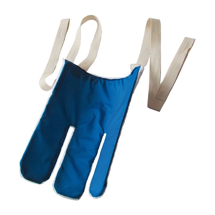 Sundo ausilio per infilare calze blu/bianco in spugna con anelli in nylon scorrevoli